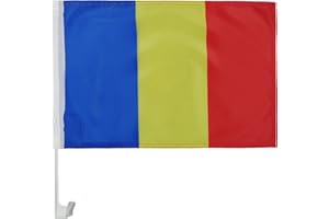 Romania Car Flag 18'' x 12'' - Romanian Car flags 30 x 45cm - Banner 18x12 INCHES PLASTIC STICK - AZ FLAG