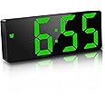 JQGo Alarm Clock Digital Battery Powered, LED Travel Alarm Clocks Beside Mains Powered Non Ticking with Snooze Temperature Date Time Brightness Adjustable for Kids Adults, Green