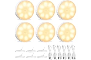 KEWUZY Nachtlicht mit Bewegungsmelder, 6 Stück LED Schrankbeleuchtung Treppenbeleuchtung Nachtlicht mit Bewegungsmelder USB Wiederaufladbar, 3 Modi Auto/On/Off, für Flur, Treppe, Schlafzimmer, Küche, Schrank