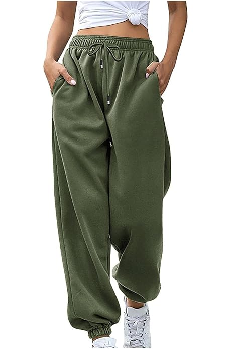 Pantalon Jogging Femme Baggy - Taille Haute, élastique, 95% Rayon, 5% Spandex, Avec Poches - 12