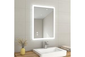 EMKE 800 X 600 mm Backlit Illuminated Bluetooth Bathroom Mirror with Shaver Socket, Wall Mounted Multifunction Bathroom Vanity Mirror with LED Lights and Demister Pad, Energy-Saving LED Smart Mirror