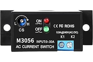 Ailao Commutateur de mesure de courant CA Capteur de commande Réglable Commutateur de détection de courant avec lampe témoin 0,2-30A M3056.