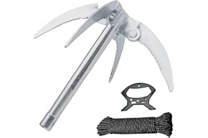 WIYETY Ancoraggio Pieghevole Rampino Pieghevole: Ancora per Imbarcazioni con Cima di Ancoraggio da 20 m e Maniglia, Ancora Quad Hook a 4 Ganci, Gancio Rampino per Pulire Piante Acquatiche Prima Pesca