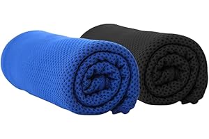 Barrageon 2er Pack Ultraleicht Sporthandtuch Weich Kühl-Effekt Handtücher Set für Fitness Studio Laufen Trekking Wandern Schnelltrocknend Saugfähig 100x30cm - Schwarz/Blau