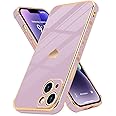 Urarssa for iPhone 14 Case Cute Bling Plating Heart Design Cases Women Girls Shockproof Bumper Silicone Slim Protective Cover for iPhone 14, Purple