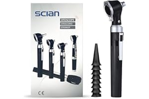 SCIAN Otoscope Oreille, mini outil de soins de l'oreille diagnostique de poche 3 fois plus grand et 8 conseils miroirs pour les enfants et les adultes à domicile (noir)