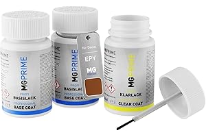MG PRIME Vernice per auto Kit stilo di ritocco per Dacia EPY Orange Atacama Nacre/Taklamakan-Orange Perleffekt Vernice di fondo vernice di base vernice trasparente ognuno 50ml
