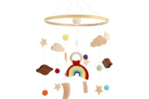 Auauraintt Campana de Cama de Fieltro Soporte Móvil de Madera para Bebé, Campanas de Viento Móviles de Madera para Bebé, Campana para Cama de Recién Nacido para Cuna