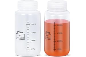 UMETASS PP-Reagenzflaschen mit Skalierung - Laborqualität Weithals-Aufbewahrungsflaschen für Flüssigkeiten, Mit Dichtschließender Deckel, Chemikalienbeständig (Durchsichtsfarbe, 250ml)