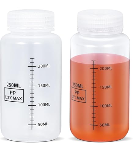 Afdichtingssluiting, plastic flessen met doppen, laboratoriumreageerflessen, herbruikbare tablet-opslagcontainers, van HDPE, geschikt voor laboratorium, school en thuis, transparant, 250 ml