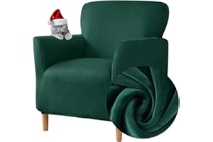 Highdi Copripoltrona Elasticizzato, Velluto Club Poltrona Copridivano 1 posto con Braccioli, Cocktail Universale Morbido Fodera per Poltrona, Imovibile Lavabile per Hotel Salotto (verde scuro)