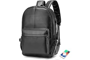 BAGZY Mochila Portatil Cuero PU 15,6 Pulgadas Mochila Hombre Negocios Viaje Mochila Cabina Mochila Viaje Bolso Escolar para Escuela