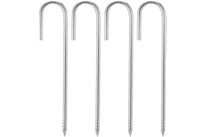 ESINO 12" Trampoline Pegs, Ground Pegs Heavy Duty, Ground Stakes J Hooks Ground Anchors for Marquees, Gazebos, Castles, Tents, Trampolines, Bouncy, Camping, Football Nets (30CM 8 Pack)