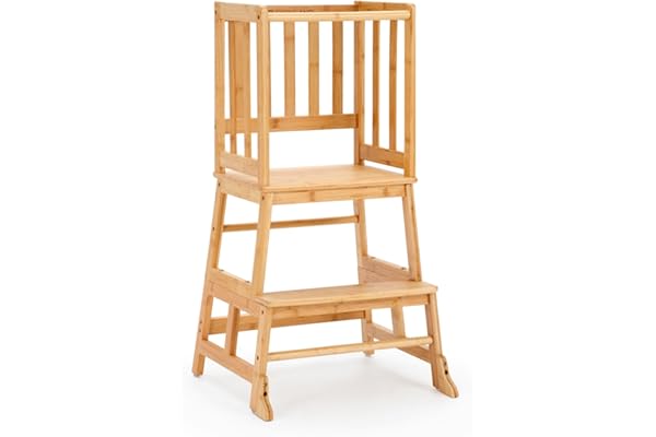 COSYLAND Torre de Aprendizaje Desde 18 Meses - Protección Antivuelco y Barra de Seguridad - para Baño, Habitación Infantil y Cocina - Natural Clásico