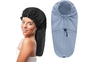 ABEILLO Lot de 2 grands bonnets de douche pour tresses, bonnet de douche extra long pour cheveux longs et dreadlocks pour femmes et hommes (noir, gris)