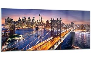 ARTTOR Deco Cadre Salon Usa america new york manhattan Moderne Impression sur Verre 120x50cm Image Tableau en Verre Decoration Murale Chambre Panoramique Art Grand Tableaux Decoratifs Muraux GAB120x50-2820