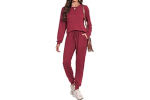 Irevial Décontracté Femme Ensembles Survetement de détente Yoga Sportswear Ensemble de pyjama et col rond Tenue de 2 pièces casual Survêtement Jogging pour le fitness