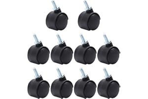 MroMax Lot de 10 roulettes pivotantes à 360 degrés avec tige filetée M6 x 15 mm Noir