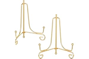 Alrhso 2PCS Plate Holder Easel Display Stand 10 cm Gold Iron Tabletop Picture Stand for Display Photo Frames Decorative Plates Card for Home and Office Decor