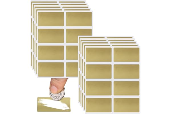 VEGCOO 272 Pcs Cartes à Gratter, 42 x 23mm Autocollant à Gratter, Scratch Card Sticker, Cartes à Gratter Rectangle pour DIY Carte Postale Surprise Secret, Scrapbook, Fête, Cadeau (or)