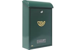 Amig - Utomhusbrevlåda i stål modell 2 - Enkel installation med medföljande skruvar - Sekretess och säkerhet med lås - Robust och hållbar - Grön - 40x25x10 cm - Metall