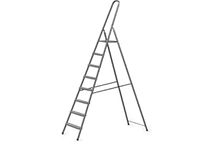 DRABEST Home Steel Ladder with Powder-Coated Finish & Platform – 8-Step Foldable Step Stool – Lightweight Design – 125 kg Capacity – 55x243x8 cm