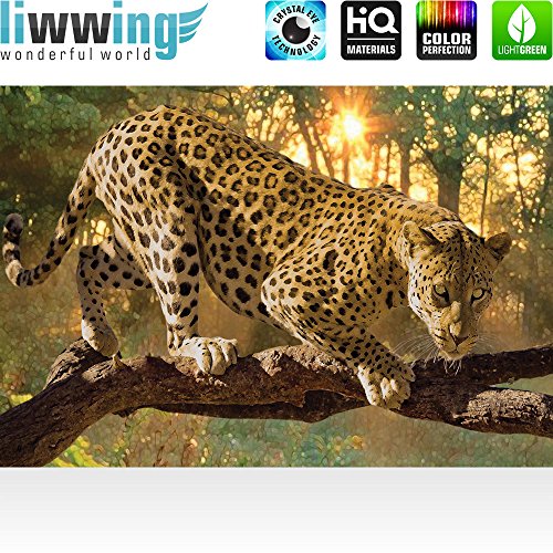 Vlies Fototapete 200×140 cm PREMIUM PLUS Wand Foto Tapete Wand Bild Vliestapete – Tiere Tapete Gepard Baum Sonnenuntergang gelb – no. 728 - 2