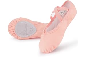 Soudittur Baletki dziewczęce kapcie do tańca płócienne gimnastyczne buty do jogi dzielona podeszwa płótno płaskie dla dzieci i dorosłych (proszę wybrać jeden rozmiar mniejsze), różowy, 8 UK Child