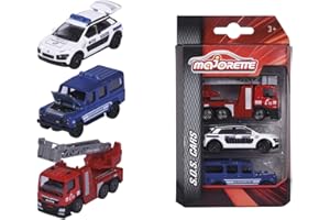 Majorette - SOS Set 3 Pièces - Coffret 3 Véhicules - Voitures Miniatures en Métal - Echelle 1/64ème - 212057262002