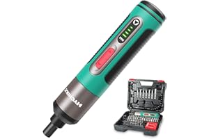 HYCHIKA BETTER TOOLS FOR BETTER LIFE Cacciavite Elettrico, HYCHIKA Avvitatore Elettrico 3.6V, 2.0 Ah, 4 Velocità Variabili, 56 Accessori, Design con Impugnatura Triangolare, Luce a LED, Caricatore Cavo USB