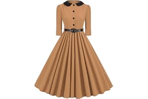 ZEIAYUAS Women's 1950s Audrey Hepburn Tea Dress Vintage Rockabilly Dress A Line Swing Cocktail Party Dress Plain Half Sleeve Retro Dresses Swing Flowy Pleated Dance Gown