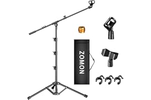 ZOMON Microphone Stand, Tripod Boom Arm Floor Mic Stand Height Adjustable Heavy Duty for Singing Podcast for Blue Yeti Shure SM58 SM48 Samson Q2U