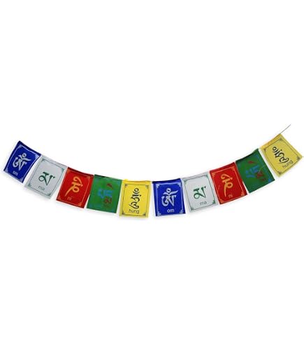 Tsongkang Tibetische Gebetsfahnen – 10 Stück, 5 Farben (Grün, Blau, Gelb, Weiß, Rot), Ca. 16 X 18 Cm, Aus Baumwolle, Für Frieden & Wohlstand
