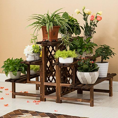 Solid wood multilayer step flower/floor room living room multi-meat green radish plant flowerpot shelf-E