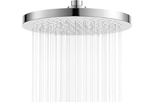 FRIYOYA Round Rainfall Shower Head 8 Inch, Stainless Steel Cover Rain Shower Heads, Fixed Waterfall Shower Head High Pressure, Replacement Showerhead with Universal Fitting Chrome