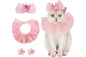 KUNYEAH Pet Birthday Hat Scarf Set Puppy Princess Costumes Dog Glitter Bowties Hat Sequin Bandana Cute Lace Cat Outfit Flower Dog Leg Ring Pet Party Supplies