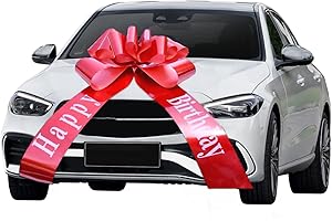 ACONDE Kokarda samochodowa wstążka do samochodu, kokarda prezentowa, duża, duża, czerwona wstążka (76 cm Happy Birthday), do samochodu, roweru, na Boże Narodzenie, wesele, imprezę, uroczystość