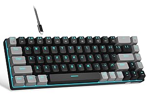 Tragbare 60% mechanische Gaming-Tastatur, MageGee MK-Box, LED-Hintergrundbeleuchtung, kompakt, 68 Tasten, TKL, kabelgebundene Büro-Tastatur mit rotem Schalter für Windows, Laptop, Mac,Schwarz/Grau