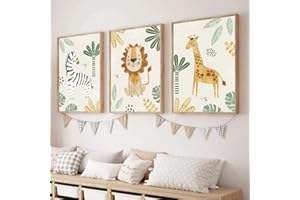 NORDIC IDEAS 3 Cuadros Nordicos Decoracion Laminas Decorativas Pared Póster Animales León Jirafa Cebra Mural Decoración Infantil Bebe Dormitorio Niños Regalo Sin Marco NPTWC005-XL