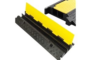 ybaymy 100x25x5cm Floor Cable Protector 2 Channel Black Rubber Cable Cover with Yellow Plastic Lid Linkable Floor Cable Cover Cord Channel Outdoor Cable Protector for Garage,Highway,Ramp