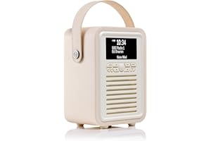 VQ Retro Mini Radio DAB Plus/DAB avec Bluetooth, FM et Radio Réveil Fonction - Alimentée par Secteur et Batterie Radio Portable avec Antenne, Prise Casque et Port de Charge USB – Crème