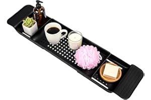 GREENSAPPIRE Bathtub Rack Expandable Bath Tray for Tub, Retractable Bathtub Caddy Bridge Shelf with Non-Slip Handles, Compact Bathtub Organizer for Book, Wine, Tablet, and Bathroom Accessories (Black)
