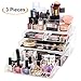MelodySusie® Large Acrylic Makeup Organizer - 3 Pieces Transparent Mordern Jewelry and Cosmetic Storage / The Best Makeup Holder for All of Your Cosmetics, Jewelries, Nail Polishes etc.