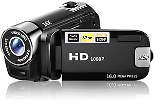 CUIFATI Video Camera Camcorder, 1080P 16MP DV Vlogging Recorder, 2.7in TFT 270 Degree Rotatable 16X Zoom Digital YouTube Gift (Black)