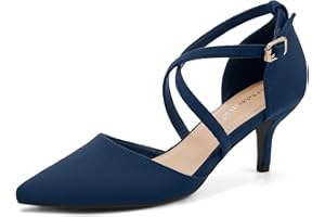 Greatonu Womens Court Shoes Pointed Toe Kitten Mid Low Heel Sandals Ladies Ankle Strap Pumps