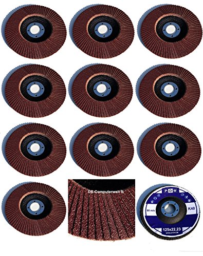 10 Standard Fächerscheiben Ø 125 mm x 22,23 mm Korn 40 Schleifscheiben Schleifmoppteller Holz & Metall, braun