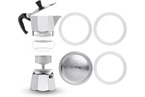 HUTHUHNHN 4 guarnizioni per caffettiera espresso 3 tazze, guarnizione di ricambio in silicone con filtro in alluminio, anelli di tenuta per caffettiera (3 anelli di tenuta in silicone + 1 filtro in acciaio)