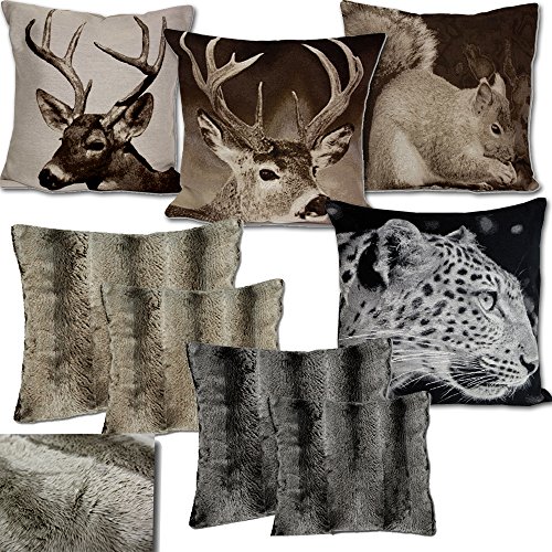 JEMIDI Kissenbezug Tiere Wildfell TREND HERBST WINTER 2014/2015 / Fell Bezüge Kissen Hülle Sofa Deko Hüllen Hirsch Wald (Wildfell Schwarz/Grau, 40cm x 40cm) - 2