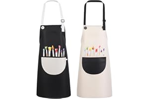 Prasacco 2 Stück Malschürze Kinder, 60x46cm Verstellbare Kochschürze Kinder für Jungen und Mädchen Wasserdicht Malkittel Kinders Schürzen Set mit Taschen für Basteln Malen Kunst Backen Kochen