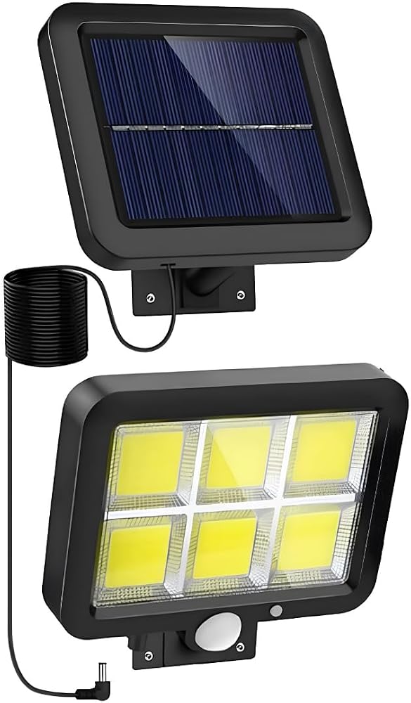 Jouis Kablolu Güneş Enerjili 120 Cob Led Solar Bahçe Aydınlatması - IP65 Su Geçirmez COB LED Hareket Sensörlü Duvar Lambası, 3 Modlu Dış Mekan Solar Projektör Projektör Aydınlatma
